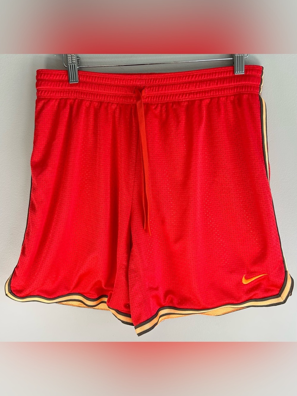 Nike Shorts Unisex Size M Red Field Dri Fit Mesh Athletic Running Logo EUC